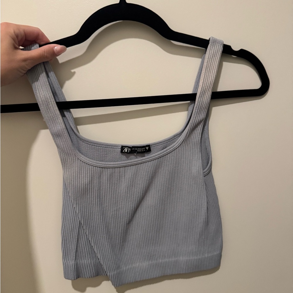 Women's blue Ribbed Crop Top